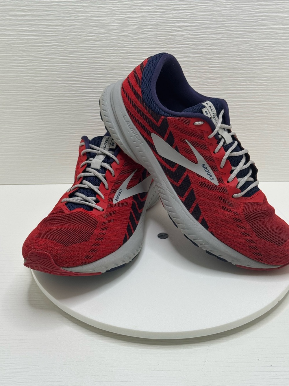 Brooks Men’s Red and Navy Athletic Running Shoes with White Accents